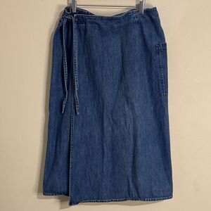 Y2K Route 66 Plus Size Denim Midi Faux Wrap Skirt size 20W Prairie Cottagecore